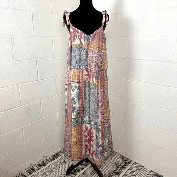 Lane Bryant Dresses & Skirts - Lane Bryant Patchwork Midi Sundress Lined Pink Floral Boho Cottage Peasant SZ 18